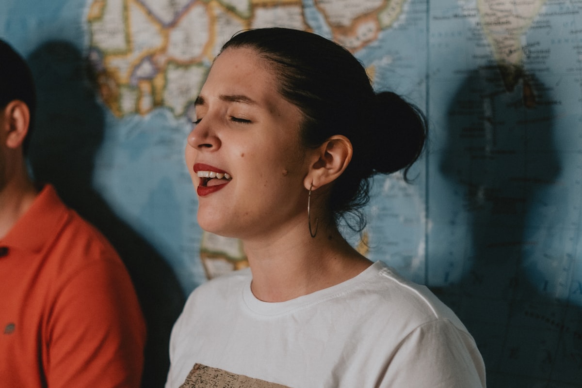 Adult singing in a relaxed group session